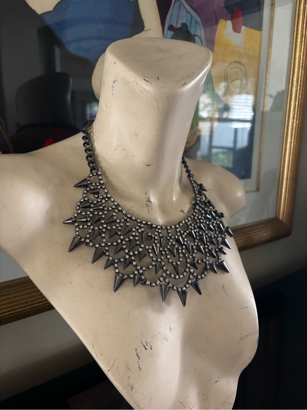 BaubleBar Gunmetal Spike Bib Statement Necklace - Women Jewelry